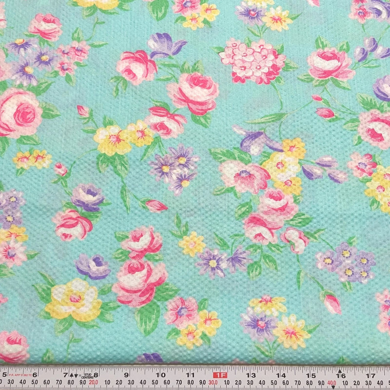 Florals on Blue Unbranded Cotton Blend SEERSUCKER Fabric by the HALF YARD 18x60 Flowering Plants