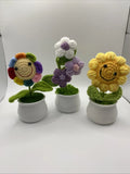 Crochet Knitted Flower In Pot Sunflower, Multi, Purple handmade Gift NEW Sunflower