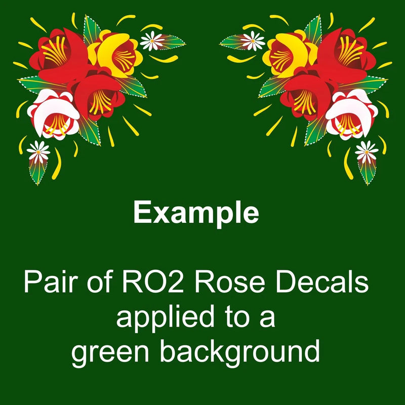 RO2 self-adhesive traditional rose decals, pair: red and yellow roses with green leaves