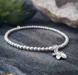 Sterling Silver FLOWER LILY CHARM stretch beaded Stacker Bracelet 925 by INKA Lily