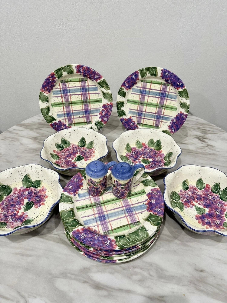 Vintage 6 Piece Enesco Julie Ueland Dinner Bowls  Salt Purple Hydrangeas Flowers Hydrangea