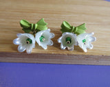 Korean Style Green & White Lily Of The Valley Flower Design Drop Earrings Lily
