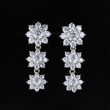 Full Moissanite Sunflower Wedding Dangle Drop Earrings 925 Sterling Silver Sunflower