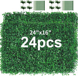 24pcs 24"x16" Artificial Boxwood Wall Hedge Mat Plant Panels Outdoor Grass Fence Green Plant