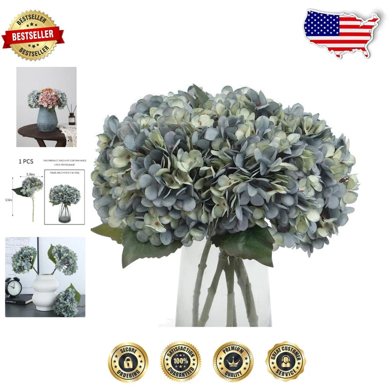 6pc Deep Lake Blue Artificial Hydrangea Silk Flowers Faux Bouquets Hydrangea