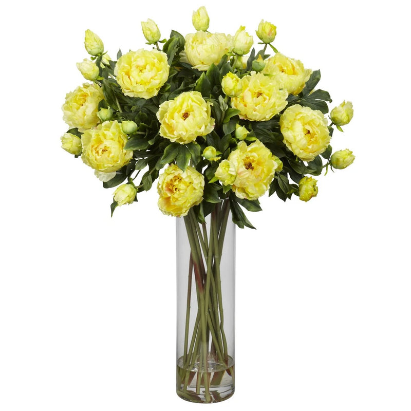 NEW 38" TALL YELLOW GIANT PEONY ARTIFICIAL SILK FAKE FLOWER ARRANGEMENT w/ VASE Peony