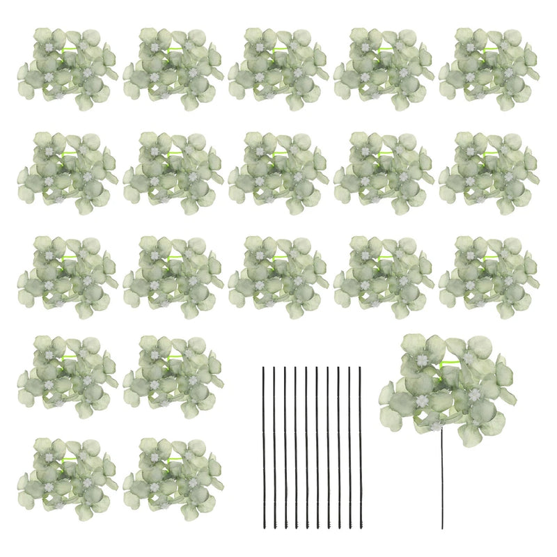 20 Sets Artificial Hydrangea Flower Heads with Stems for Bouquet,Dark Green Hydrangea