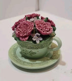 Vtg Avon Flower Of The Month Green Teacup with Pink Carnations Figurine Carnation