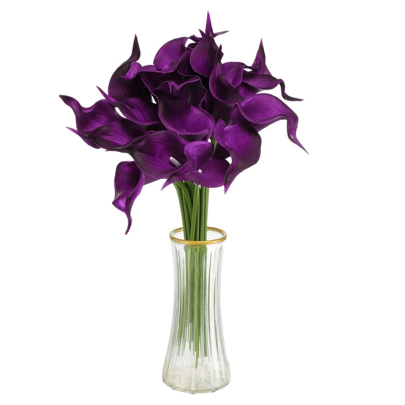 20pcs Artificial Calla Lily Fake Silk Flowers for Home Decor, Dark Purple Lily