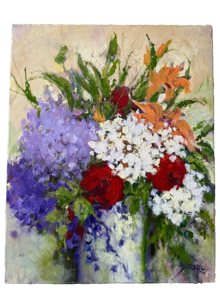 EVA SZORC Mixed Hydrangeas Still Life Painting Original Oil On Canvas 16" x 20" Hydrangea
