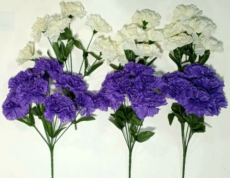 Lavender & Cream Carnations 6-14" Bushes Silk Flower In/Outdoor Decor US BP#2211 Carnation