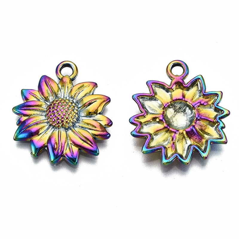 2 Sunflower Charms Flower Pendants Rainbow Spring Garden Jewelry Findings 21mm Sunflower