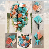 Calla Lily Bridal Bouquet Wedding Cascade Turquoise Coral Sola Wood Bridesmaid Bouquet