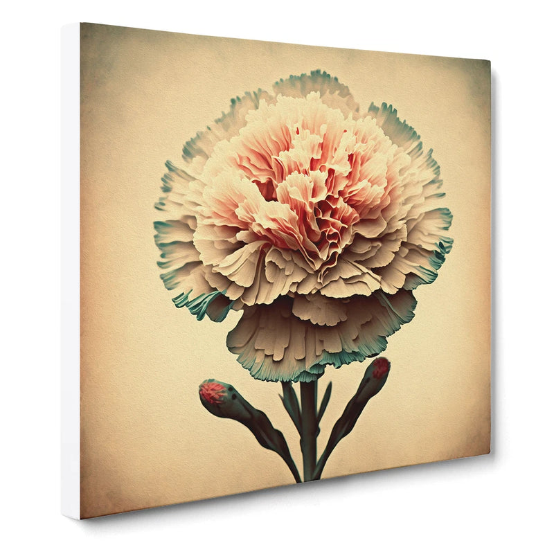 Framed retro canvas wall art with multi-layer carnation flower illustration