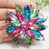 Fashion Jewelry Multi-color Crystal Sun Flower Woman's Brooch Pin Crystal Sunflower