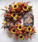 Flower Door Wreath Fall Autumn Wreath Sunflower Welcome Sign Wreath SALE! Sunflower
