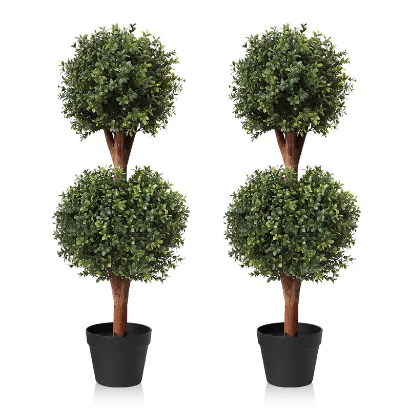 36" Artificial Double Ball Topiary Tree in Pot (Set of 2) Flowering Plants
