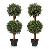 36" Artificial Double Ball Topiary Tree in Pot (Set of 2) Flowering Plants