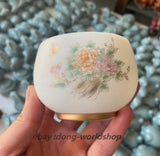 3.4" Chinese Jingdezhen Sheep Fat Jade Porcelain 180ML Peony Flower Cup Peony
