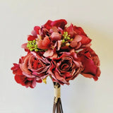Burgundy Handtied Rose And Hydrangea Bouquet Artificial Flower Hydrangea