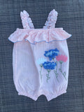 NWT Mud Pie Applique Flower Hydrangea Baby Romper 6-9 Months Hydrangea