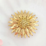 Vintage 50s Gold Tone Large Round Chunky Sun Flower Statement Brooch Sunflower