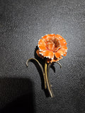 Vintage Enamel Carnation Flower Brooch Pin Orange White Carnation