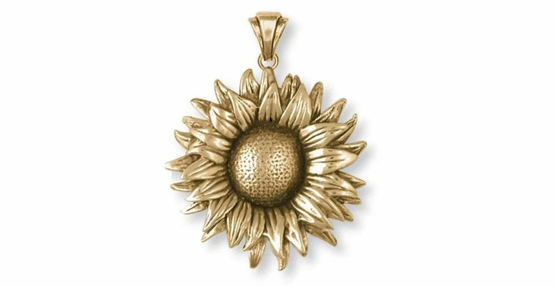 14k gold sunflower flower pendant with textured center