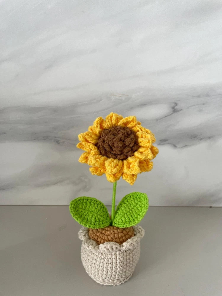 Handmade Crochet Sunflower Flower Pot, Cute Crochet Flower Gift Decor Sunflower