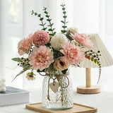 Fake Flowers with Vase,Faux Flowers in Vase for Home Decor,Silk Pink Dahlia Hydrangea