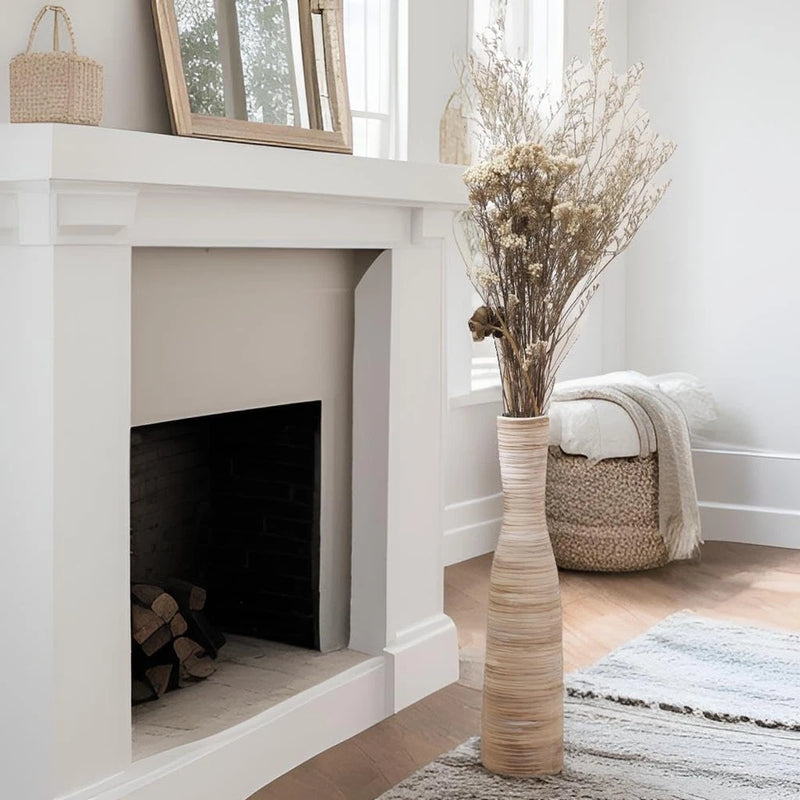 ALMA 16" Tall Floor Vase for Pampas Grass,White Brown Ceramic Centerpiece for... Pampas Grass
