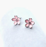 Silver Tiny Pink Flower Chrysanthemum Daisy Enamel Stud Earrings Daisies