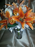 Wedding 21 pc bridal bouquet orange stargazer lily white ivory Bouquet