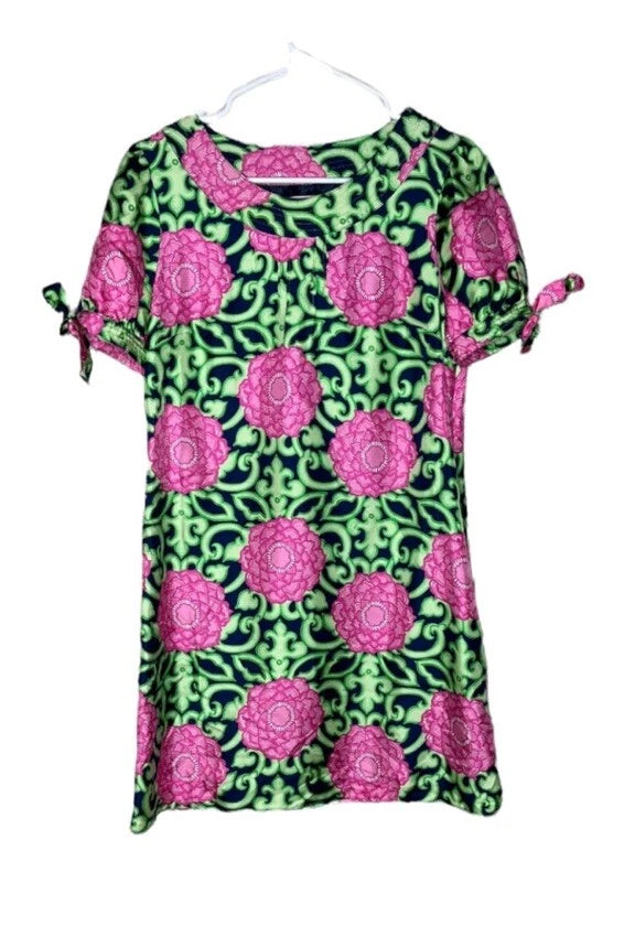 Lilly Pulitzer Dasha Silk Dress Size 4 Pink Green Blue Hydrangeas Hydrangea