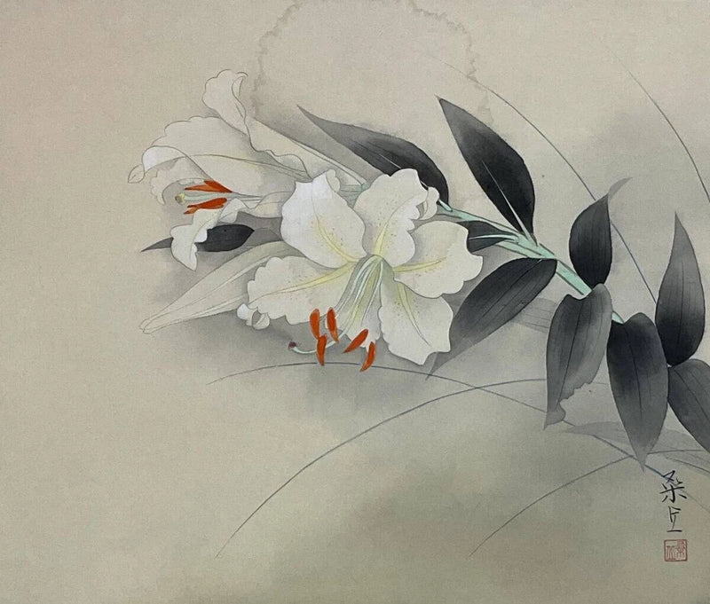 HANGING SCROLL JAPANESE PAINTING JAPAN FLOWER Lily Old Art 475r Lily