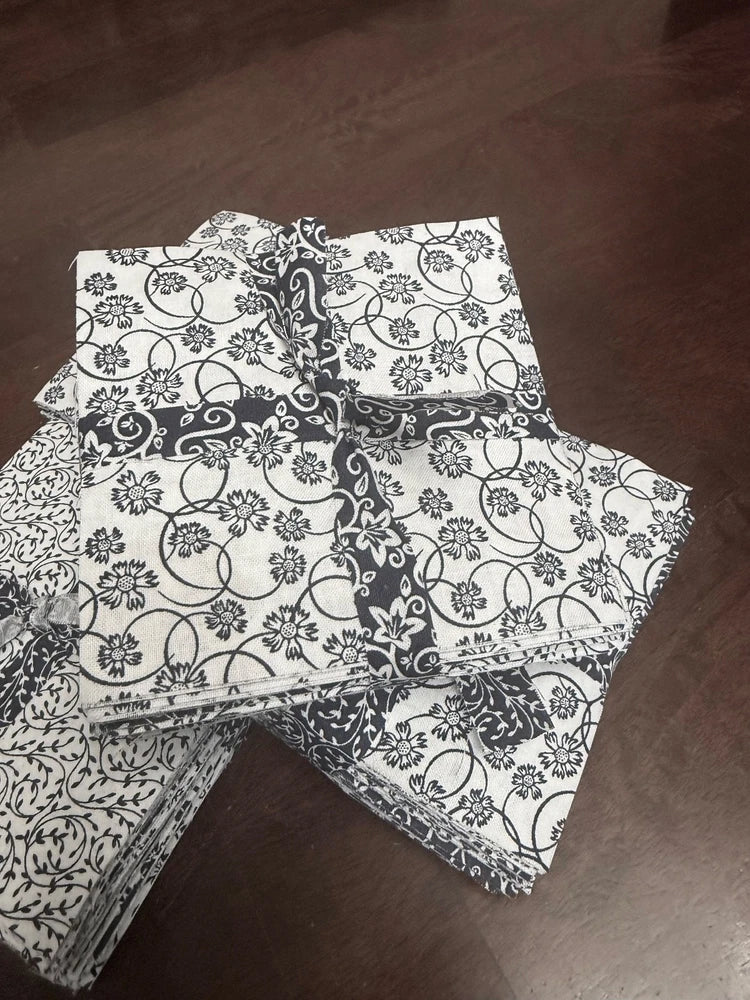 108 Piece Navy & White Charm Pack 5Ó Squares Cotton - 9 Designs - 12 Each Flowering Plants