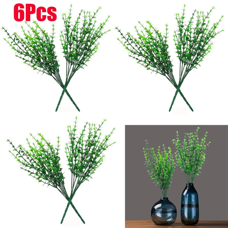6Pcs Artificial Eucalyptus Stems Fake Plants Greenery Decor Eucalipto Leaves Green Plant