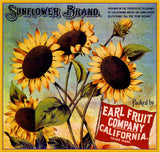 Los Angeles Sunflower Flowers Orange Citrus Fruit Crate Label Art Print Sunflower
