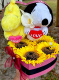 Sunflower Gift Box Set Ð Plush Characters, Artificial Flowers & Heart Display Sunflower
