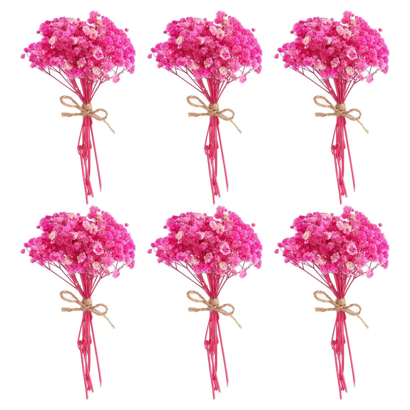 6 Pcs Mini Dried Flower Bouquet Baby's Breath Boho DIY Gift Rose Red Dried Flower