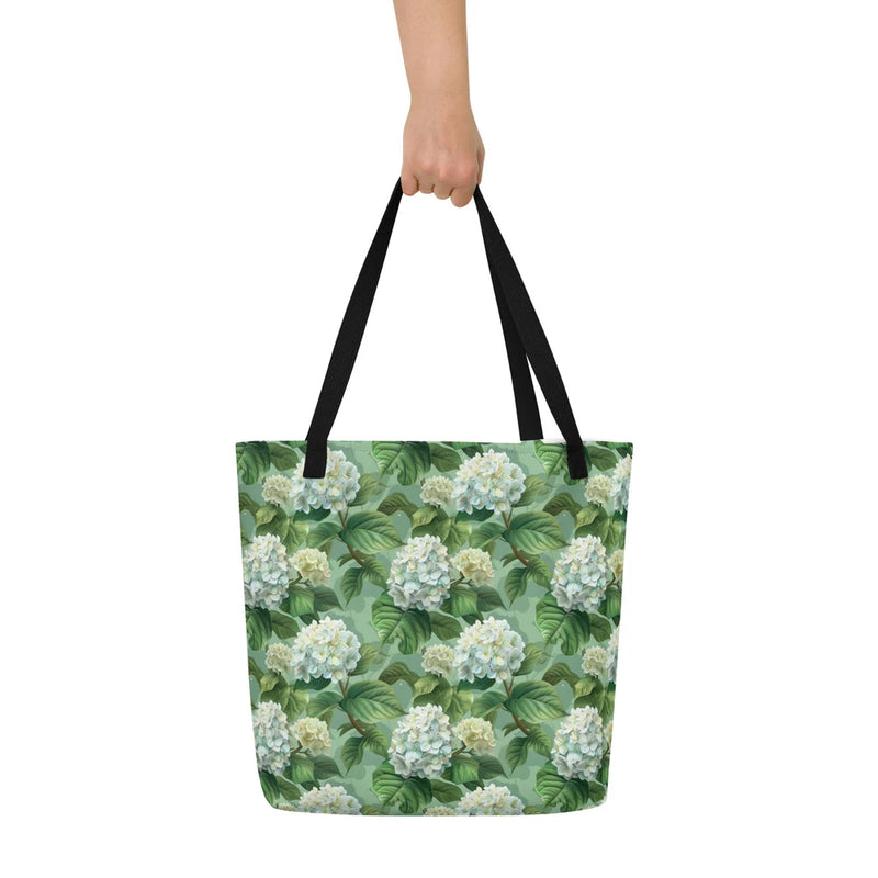 White Hydrangea Flower Floral All-Over Print Large Beach or Tote Bag Hydrangea
