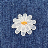 Daisy Flower Applique Patch - Embroidered & Layered White Organza Petals Badge Daisies