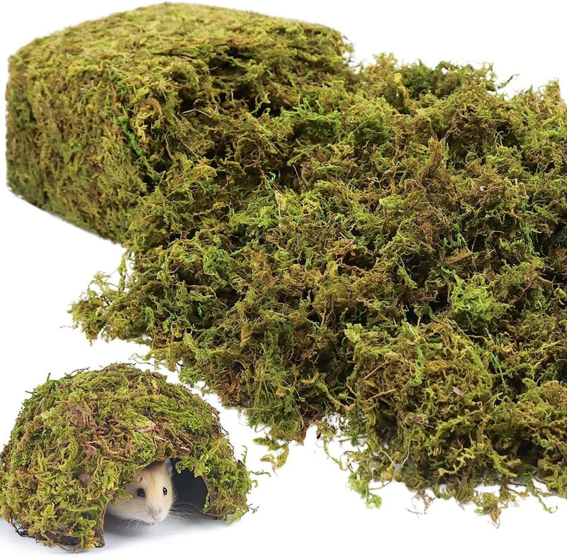 Artificial green moss clump with textured fuzzy strands and loose trailing edges