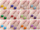 Natural 10mm Multicolor Jade Gemstone Round bead 925 Silver Hook Dangle Earrings Roses