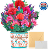 3D Pop Up Flower Bouquet Get Well Soon Card For Women - Carnation Greeting w/ No Carnation