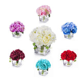 Silk Hydrangea and Rose Artificial Flower Arrangement Cube Glass Vase Faux Water Hydrangea