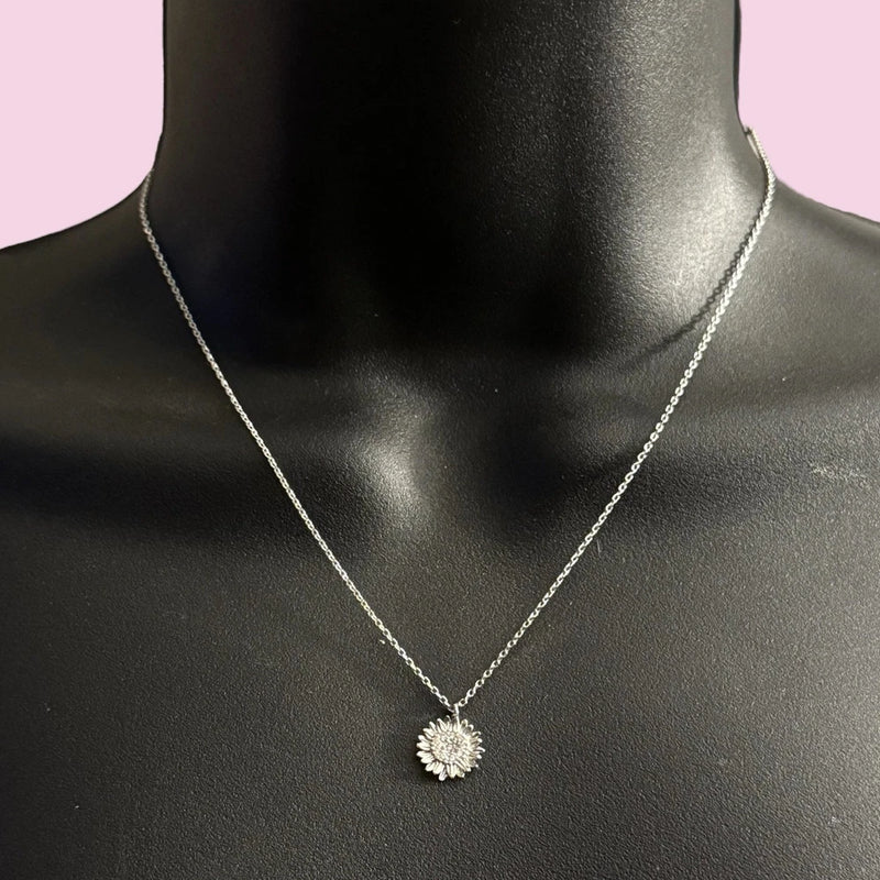 Dainty white gold dipped pave sunflower pendant necklace Sunflower