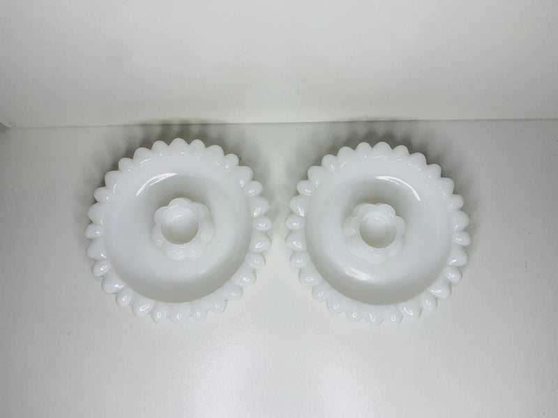 Milk Glass Sunflower Shape Candleholders Pair Vintage Sunflower