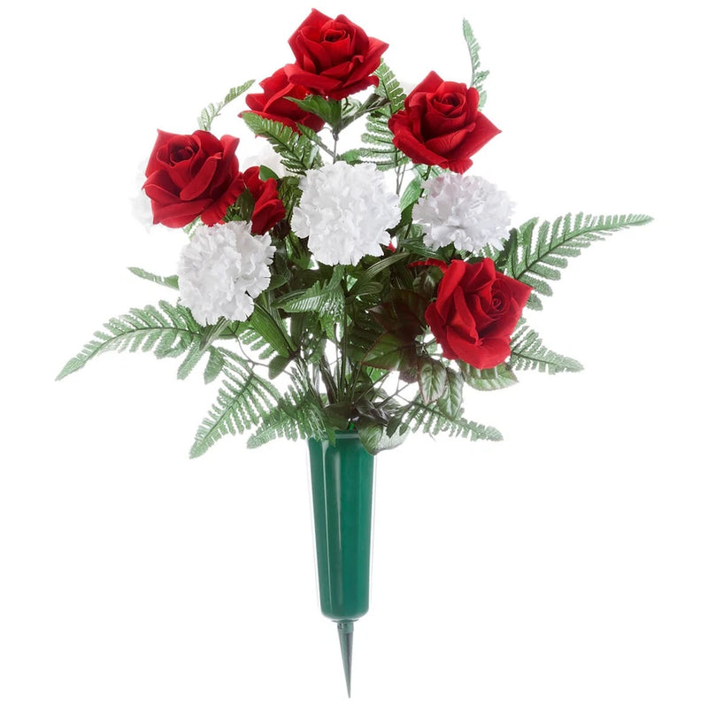 OakRidge Red Roses and White Carnation Memorial Bouquet Carnation