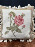 Loie Needlepoint Tassele Pink Hydrangea Throw Pillow 14" Hydrangea